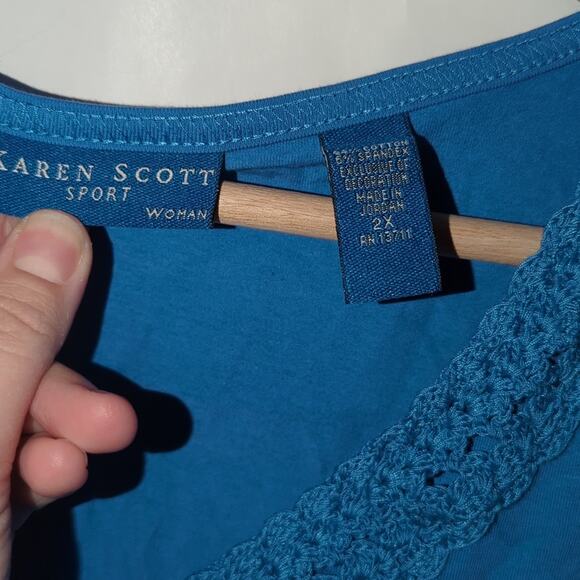 New Pale Blue Top with Crocheted V-Neck - 2X 0052 - Picture 6 of 8